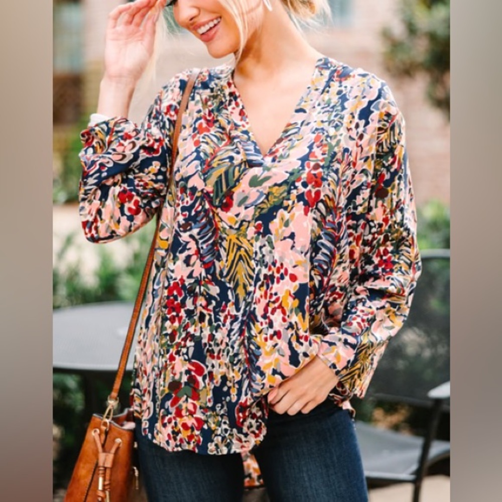Shop The Mint Waiting On Love Watercolor Floral V Neck Blouse Office Romantic Sm